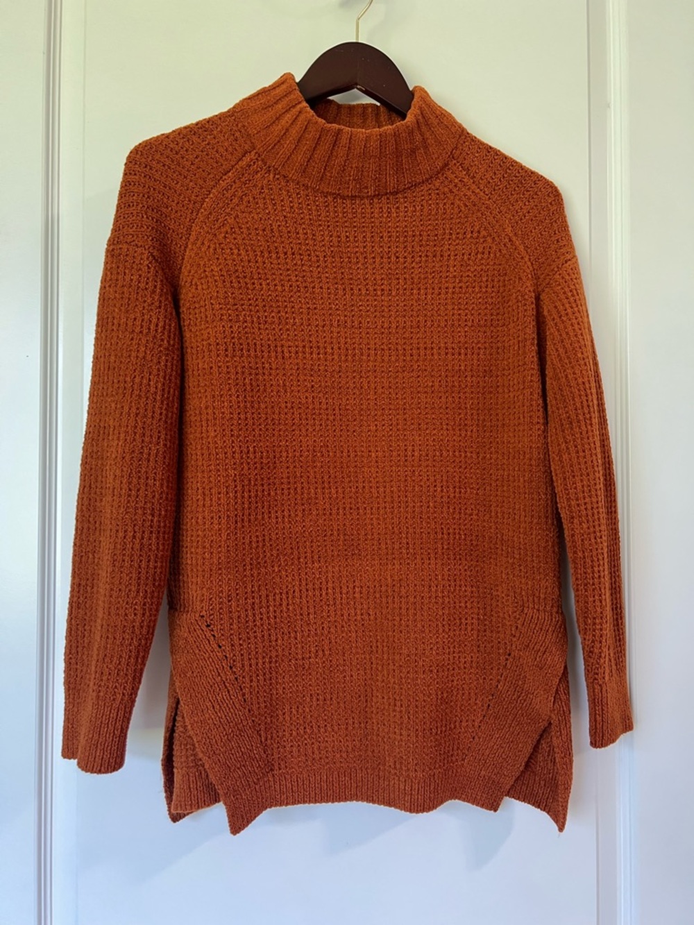 a new day Rust Orange Mock Neck Knit Chenille Pullover Oversized Sweater XS Cozy